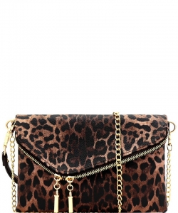 Leopard Envelope Foldover Clutch Crossbody Bag Le023 BROWN